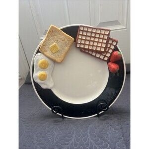 Vintage Lotus Novelty Breakfast Platter 14.5” 3D Eggs,Waffles,Strawberries Decor